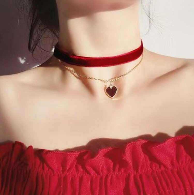 Layered Pendant Necklace Aesthetic - Gargantilla romántica de doble capa para