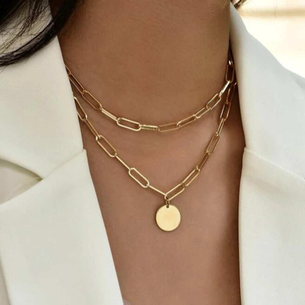 Layered Pendant Necklace Aesthetic - SUMENG 2024 nueva moda Vintage redondo