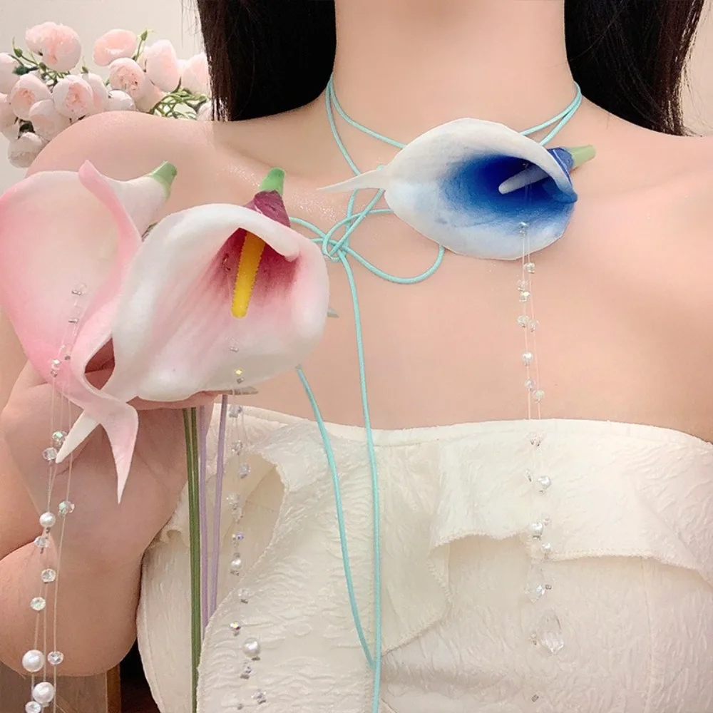 Moda exagerada Calla Lily colg - Pearl Choker Necklace Vintage reseña y precio