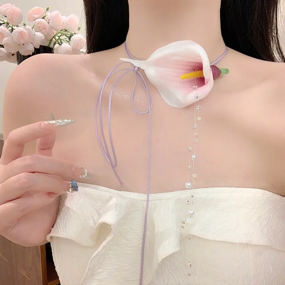 Moda exagerada Calla Lily colg - Pearl Choker Necklace Vintage reseña y precio