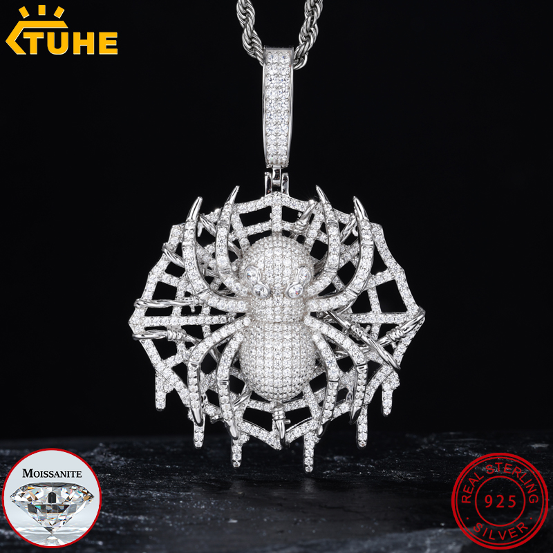 TUHE-colgante de araña moissan - 925 Sterling Silver Chain Necklace Men reseña y precio